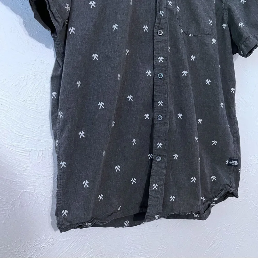 The North Face Men Gray White Abstract Short Sleeve Button-Up Shirt Size XL